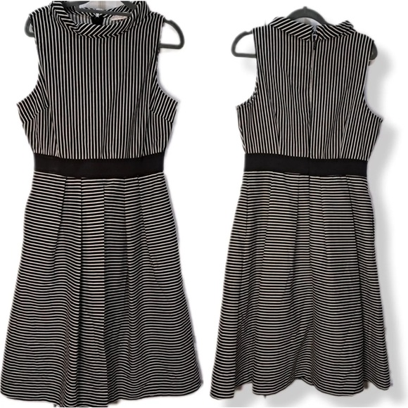 EVA MENDEZ New York & Company Black/White Stripe Pleated Dress - Picture 2 of 6